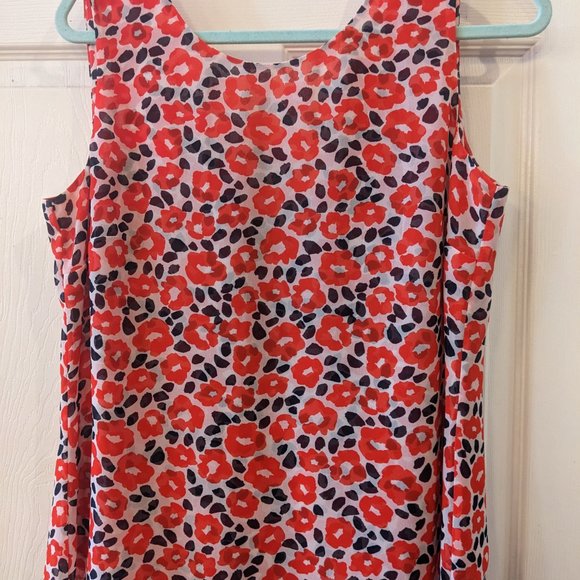 Blue and Red Floral Poppy Sheer Ruffle sleeveless blouse - Picture 6 of 10